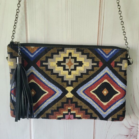 BAM Forever Clutch or Crossbody Purse. Rectangle bag with geometric, tribal EUC - Picture 2 of 14
